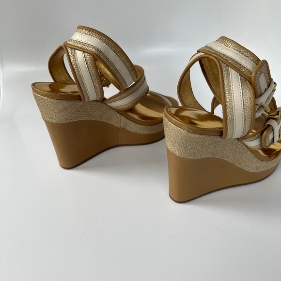 Coach Maralee Wedge Platform Raffia Tan/White  Sz 6B New - Picture 11 of 16